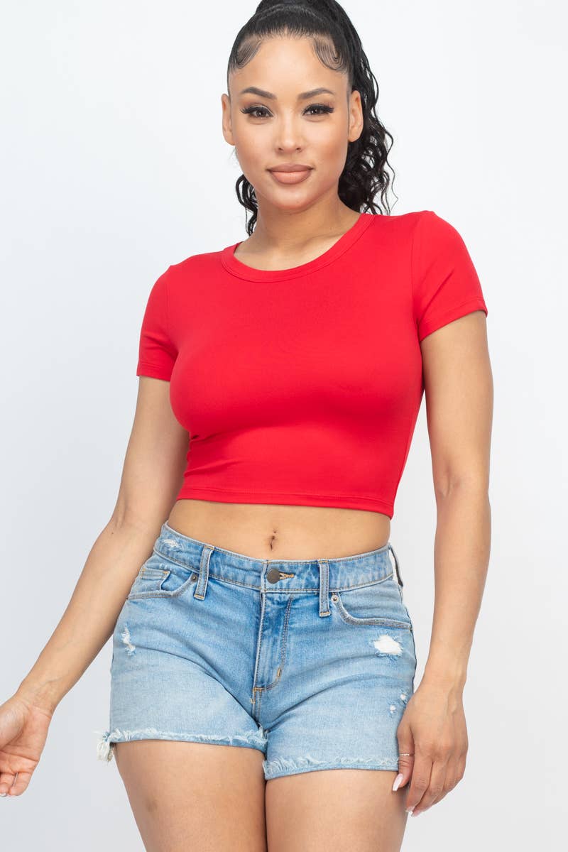 Short Sleeve Roundneck Crop Top: S / Royal