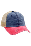 Three Tone Distressed Pigmented Cotton Trucker Hat