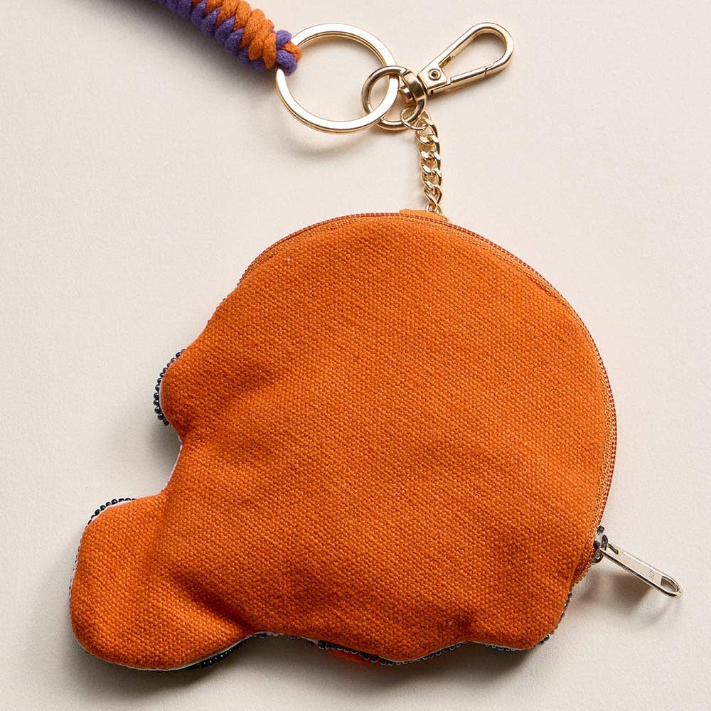 GAME DAY Football Helmet Sequin Seed Beaded Keychain Pouch