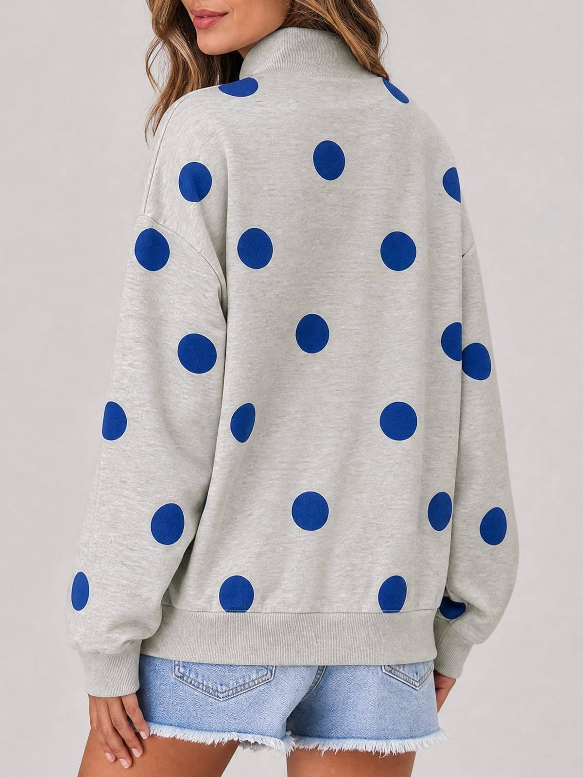 Women’s Contrast Polka Dot Mock Neck Oversized Sweatshirt