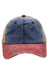 Three Tone Distressed Pigmented Cotton Trucker Hat