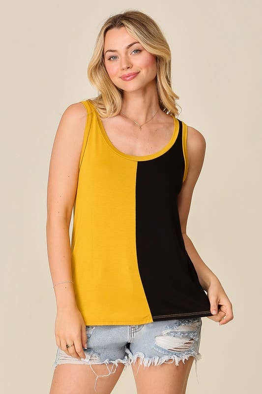 Game Day Rayon Knit Color Spilt Tank Top: ORANGE/ROYAL / 2-2-2 (S-M-L)
