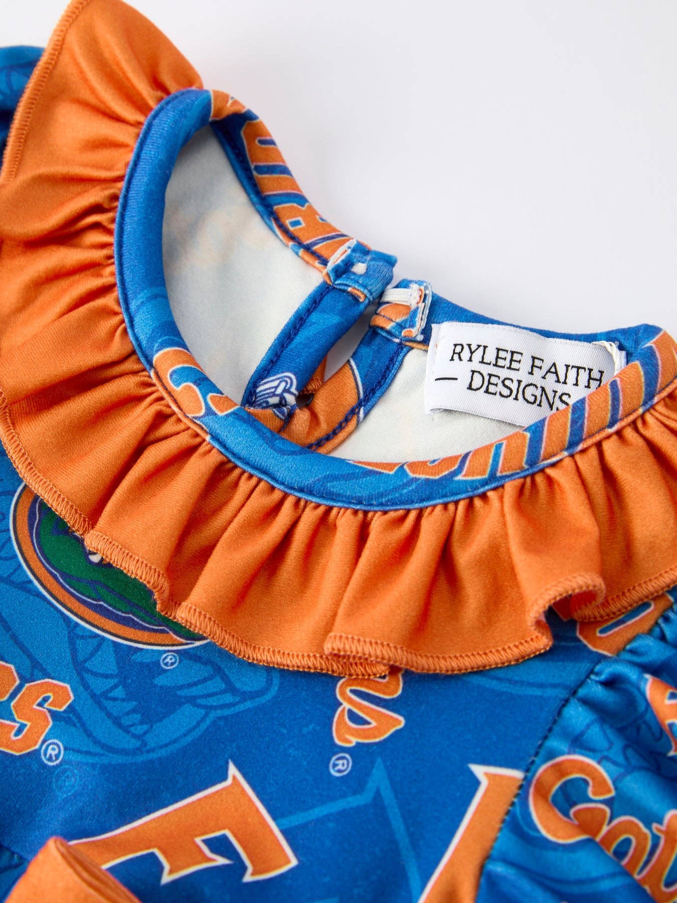 Blue and Orange Bow Sports Baby Girls Romper