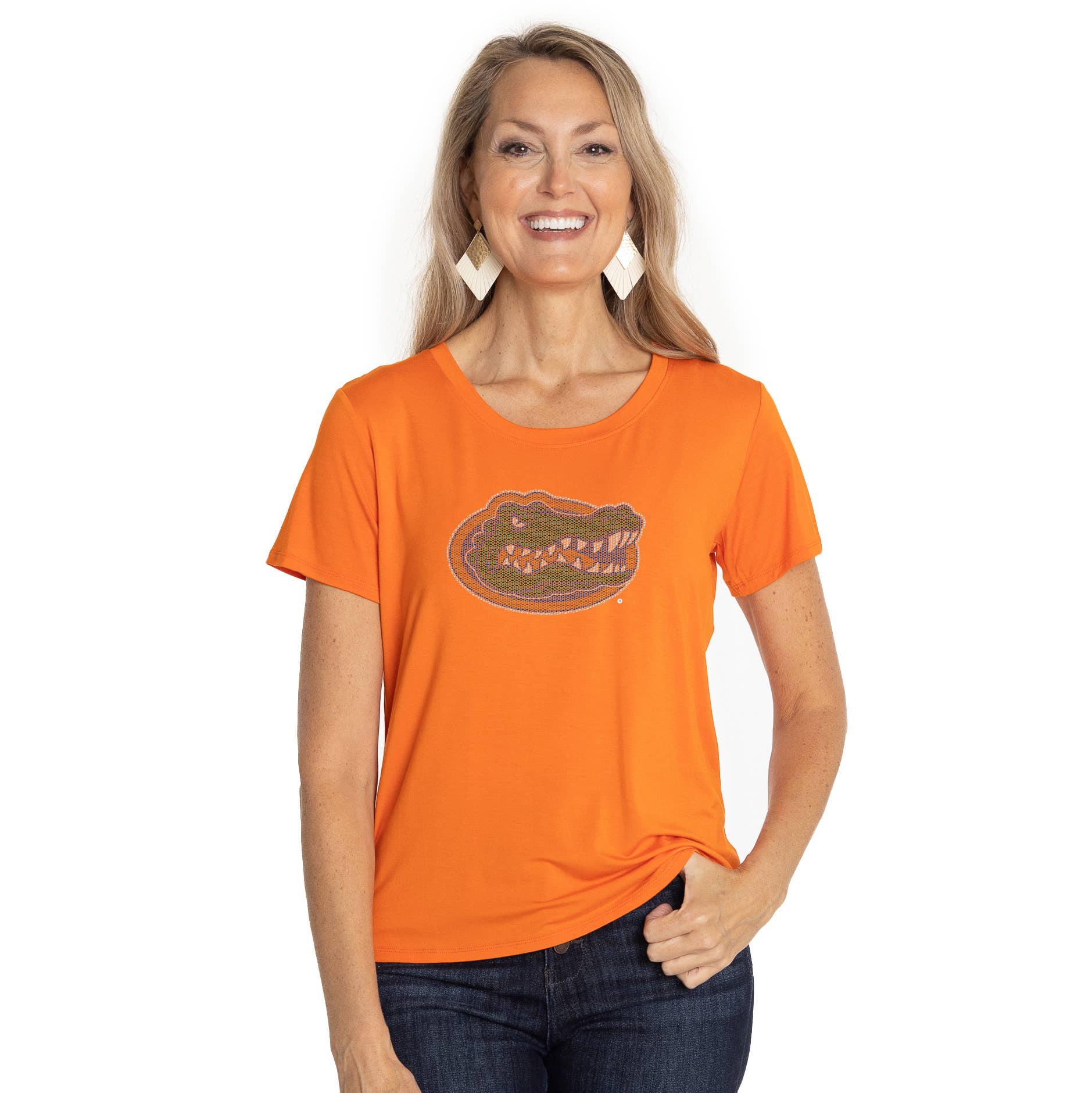 Florida Gators Rhinestone Scarlet Scoop Neck Tee