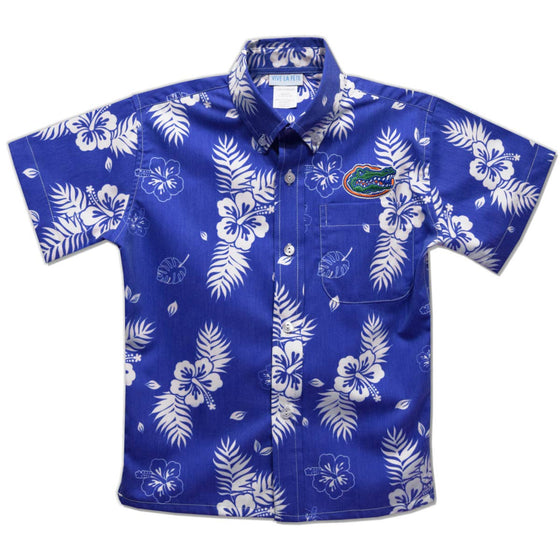 Florida Gators Royal Hawaiian Short Sleeve Button Down Shirt: L
