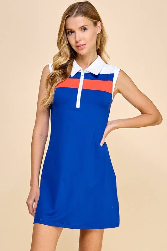 CD04515-Collared Athletic Dress: S / ROYAL BLUE