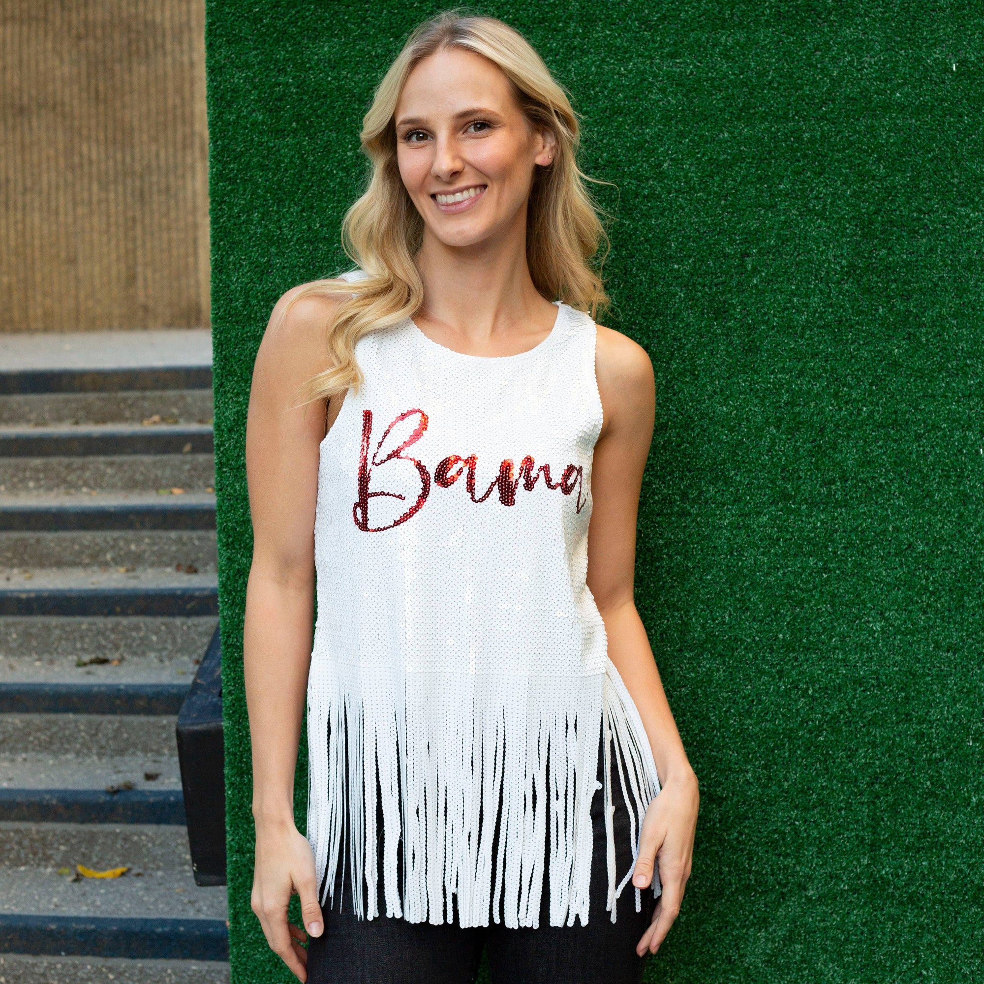 Sequin Script Fringe Tank - NCAA Licensed: University of Florida / XL