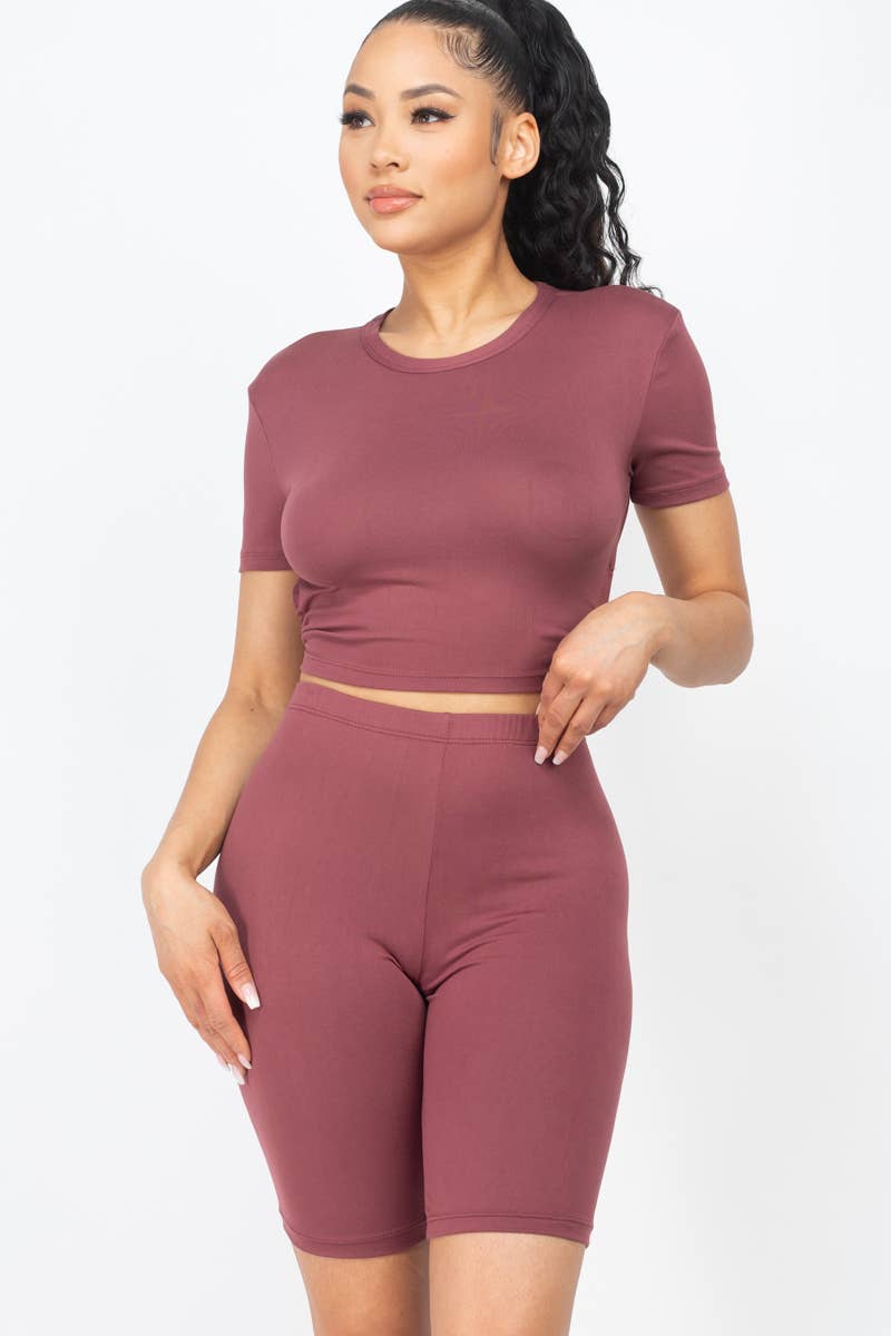 Open Back Top and Biker Shorts Sets: Orange / S