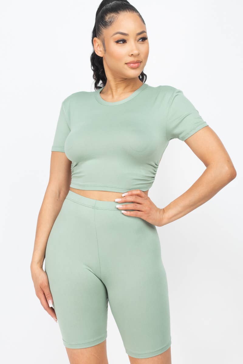 Open Back Top and Biker Shorts Sets: Orange / M