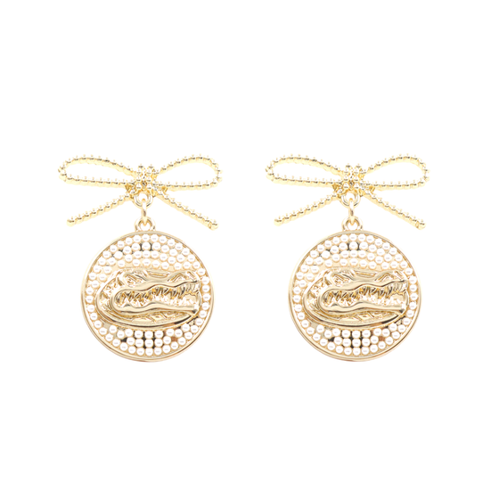 Florida Pearl Bow Medallion Earrings