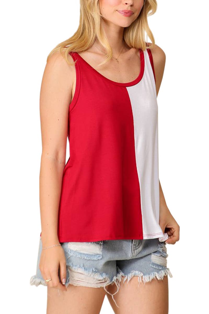 Game Day Rayon Knit Color Spilt Tank Top: ORANGE/ROYAL / 2-2-2 (S-M-L)