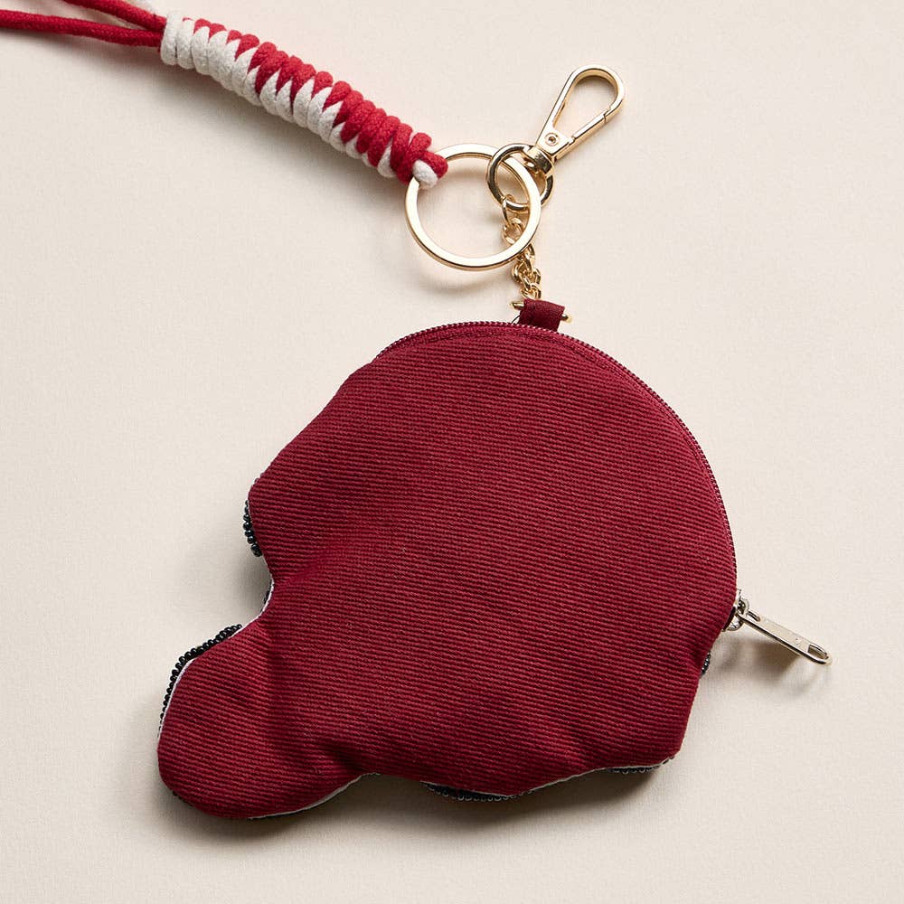 GAME DAY Football Helmet Sequin Seed Beaded Keychain Pouch