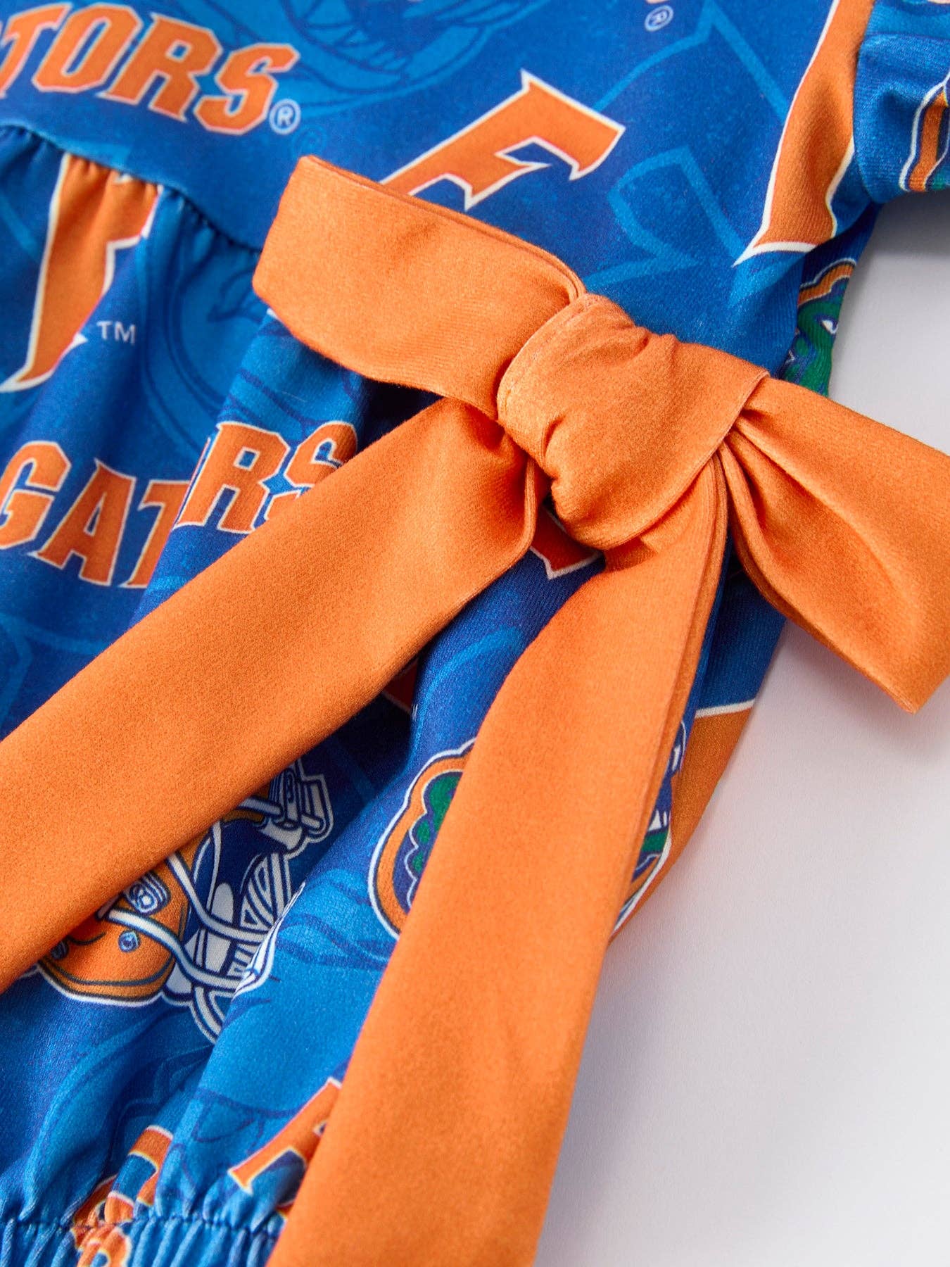 Blue and Orange Bow Sports Baby Girls Romper