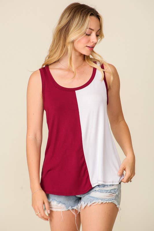 Game Day Rayon Knit Color Spilt Tank Top: ORANGE/ROYAL / 2-2-2 (S-M-L)
