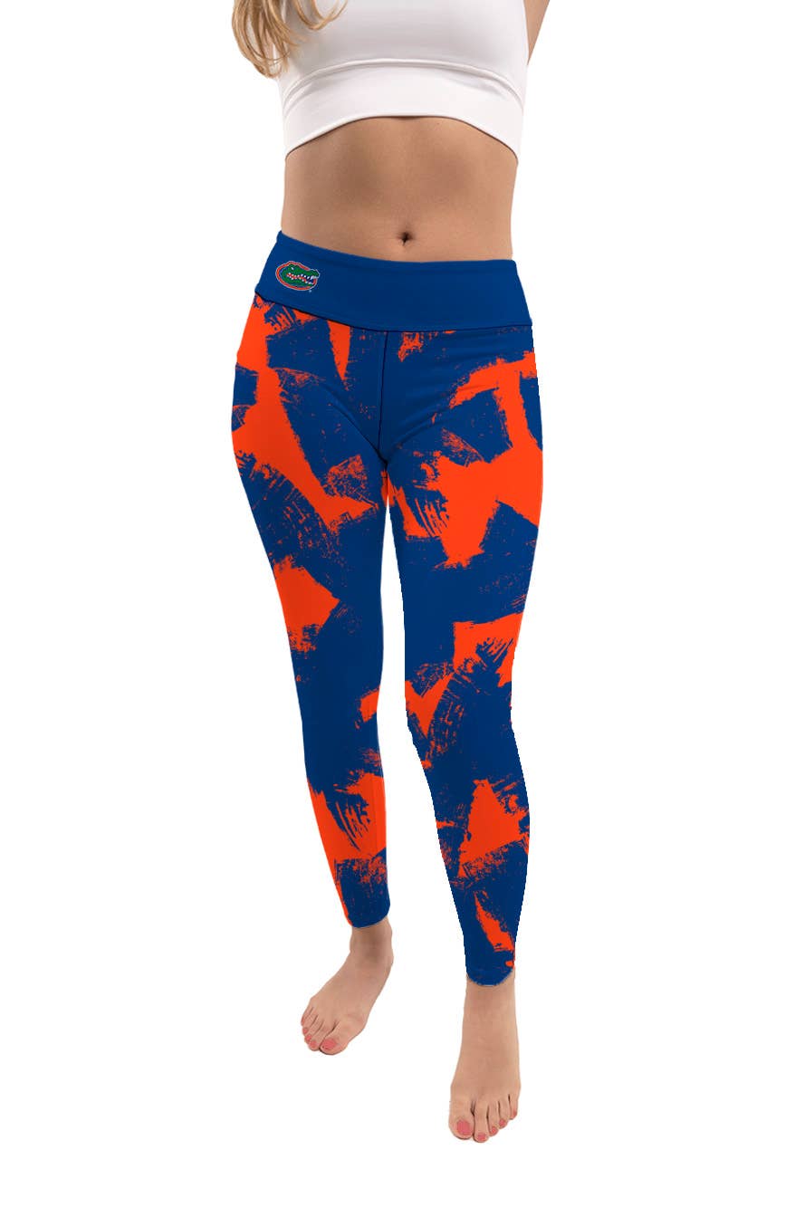 Florida Gators Blue Paint Brush Women Yoga Leggings: L