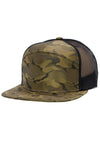 Camouflage Polyester Fabric 7 Panel Flat Bill Trucker Hat