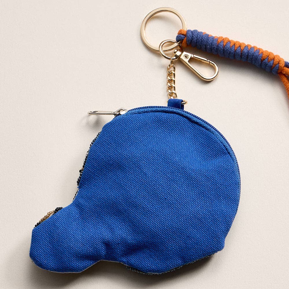 GAME DAY Football Helmet Sequin Seed Beaded Keychain Pouch