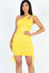 Ruched Drawstring One Shoulder Cut-out Bodycon mini Dress