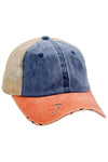 Three Tone Distressed Pigmented Cotton Trucker Hat