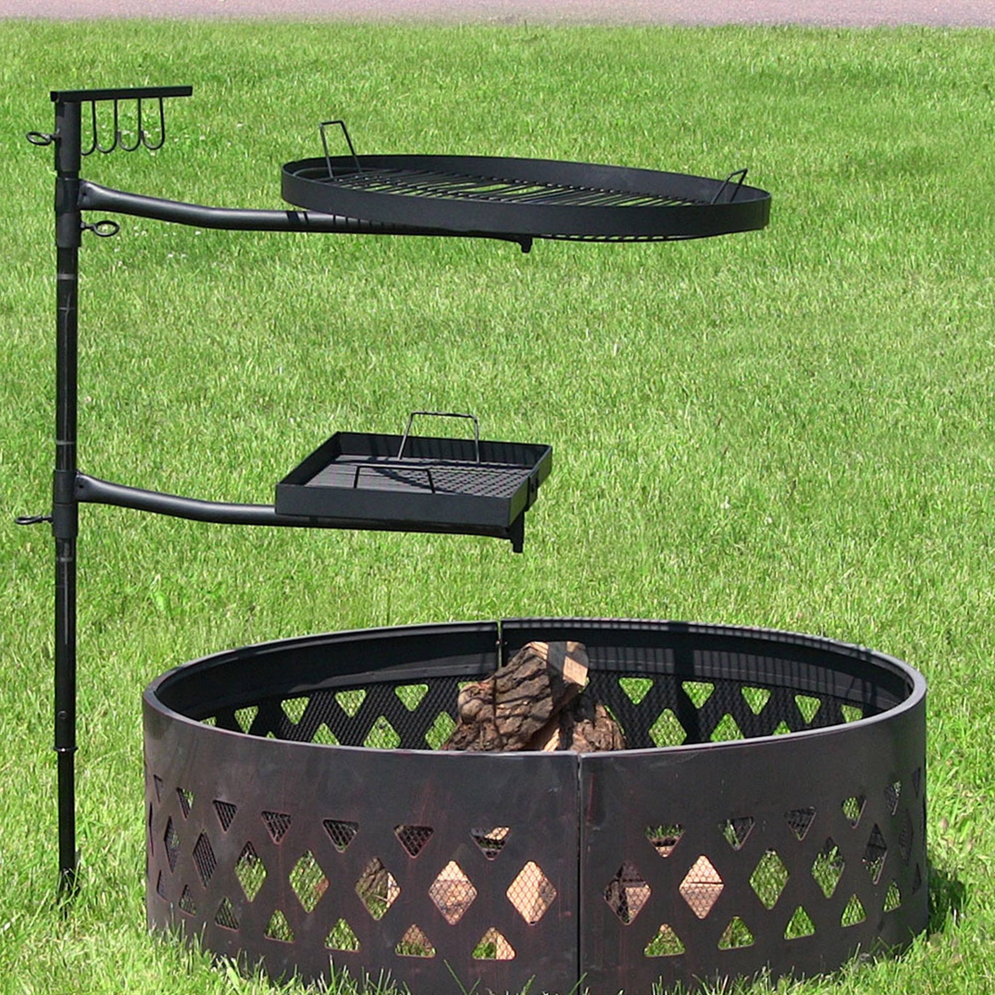 Steel Fire Pit Cooking Grill Swivel Set with Ground Stake