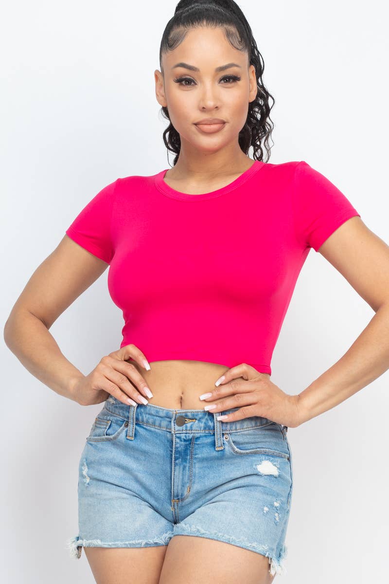 Short Sleeve Roundneck Crop Top: M / Royal