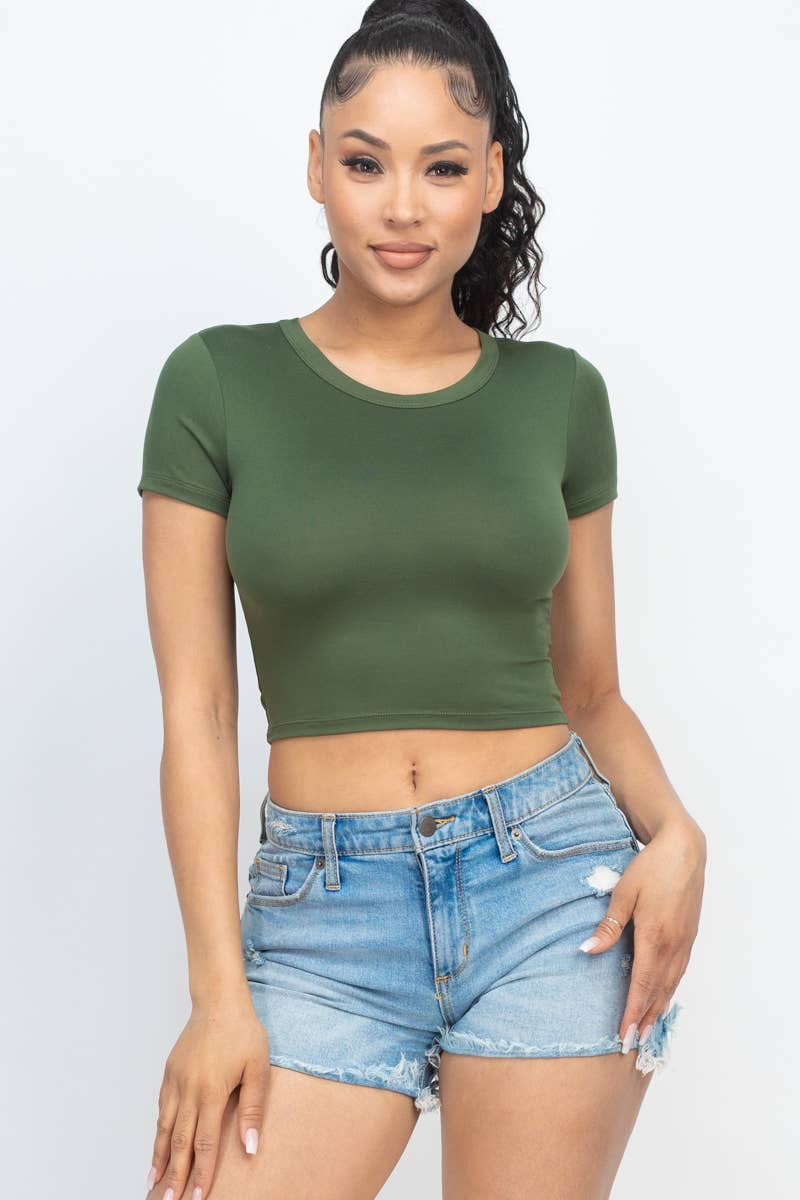 Short Sleeve Roundneck Crop Top: L / Royal