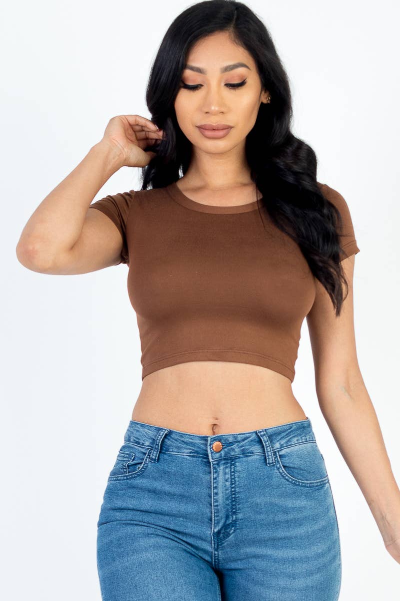 Short Sleeve Roundneck Crop Top: L / Royal