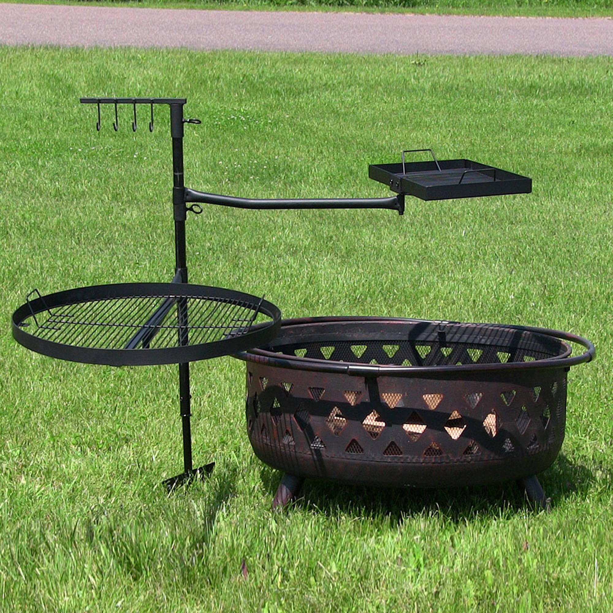 Steel Fire Pit Cooking Grill Swivel Set with Ground Stake
