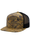 Camouflage Polyester Fabric 7 Panel Flat Bill Trucker Hat