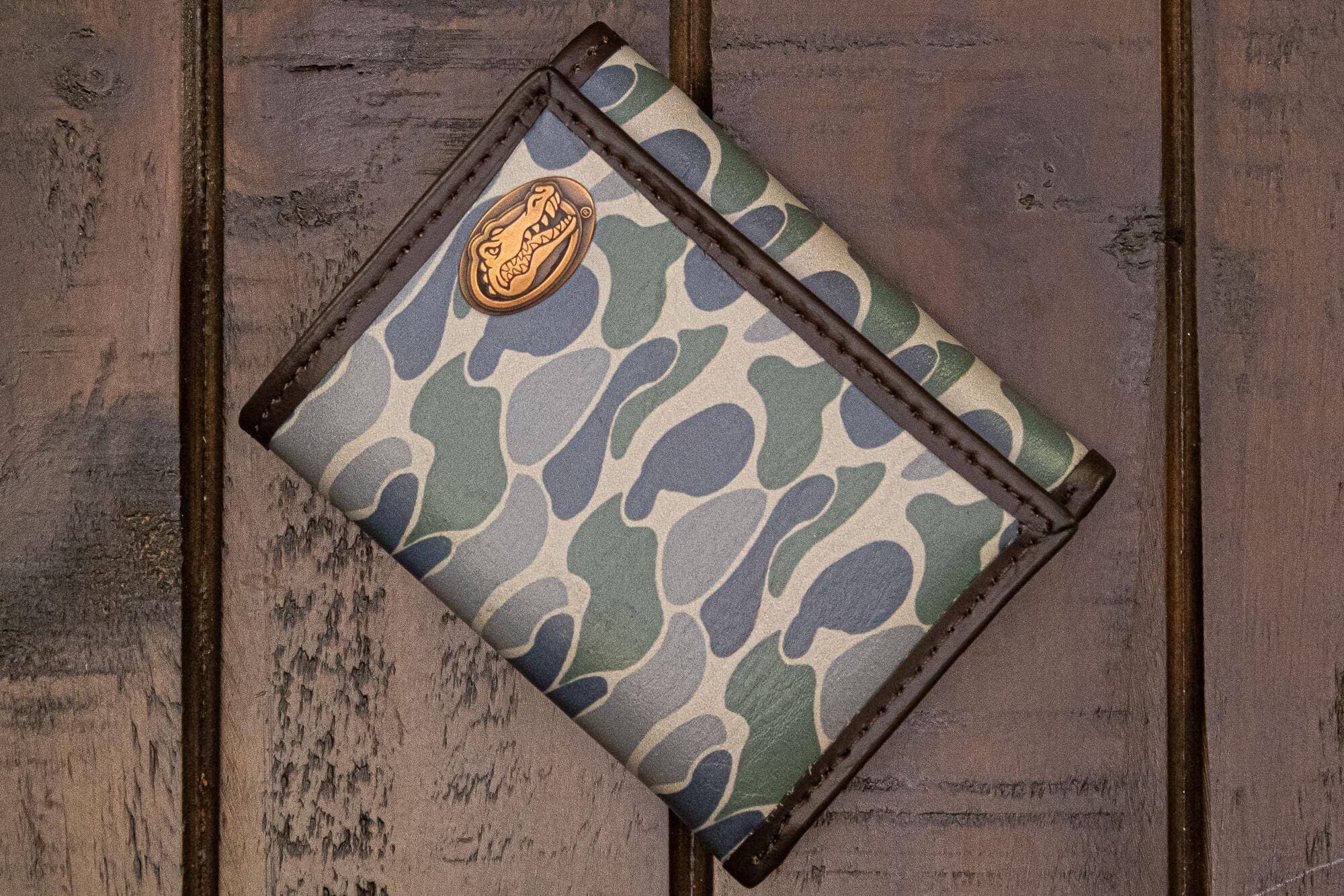 Florida Gators Men's Trifold Old School Camo Leather Wallet.