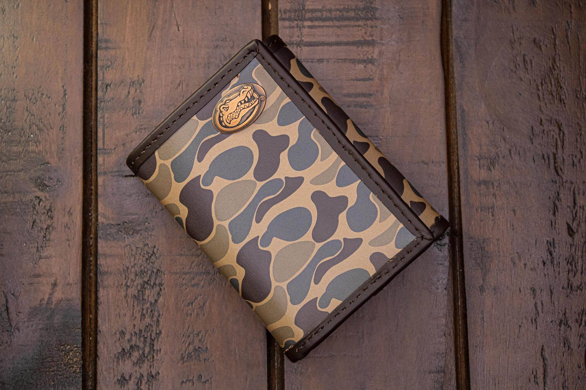 Florida Gators Men's Trifold Old School Camo Leather Wallet.
