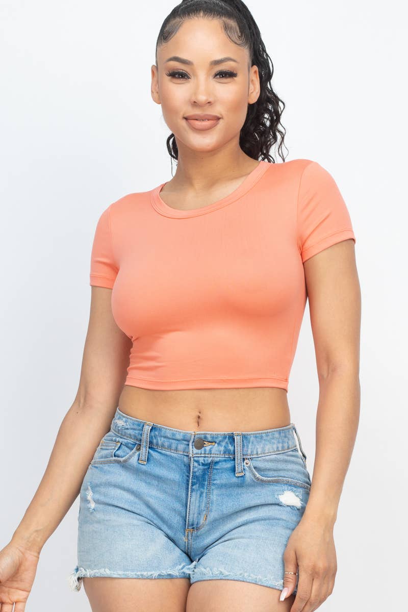 Short Sleeve Roundneck Crop Top: M / Royal