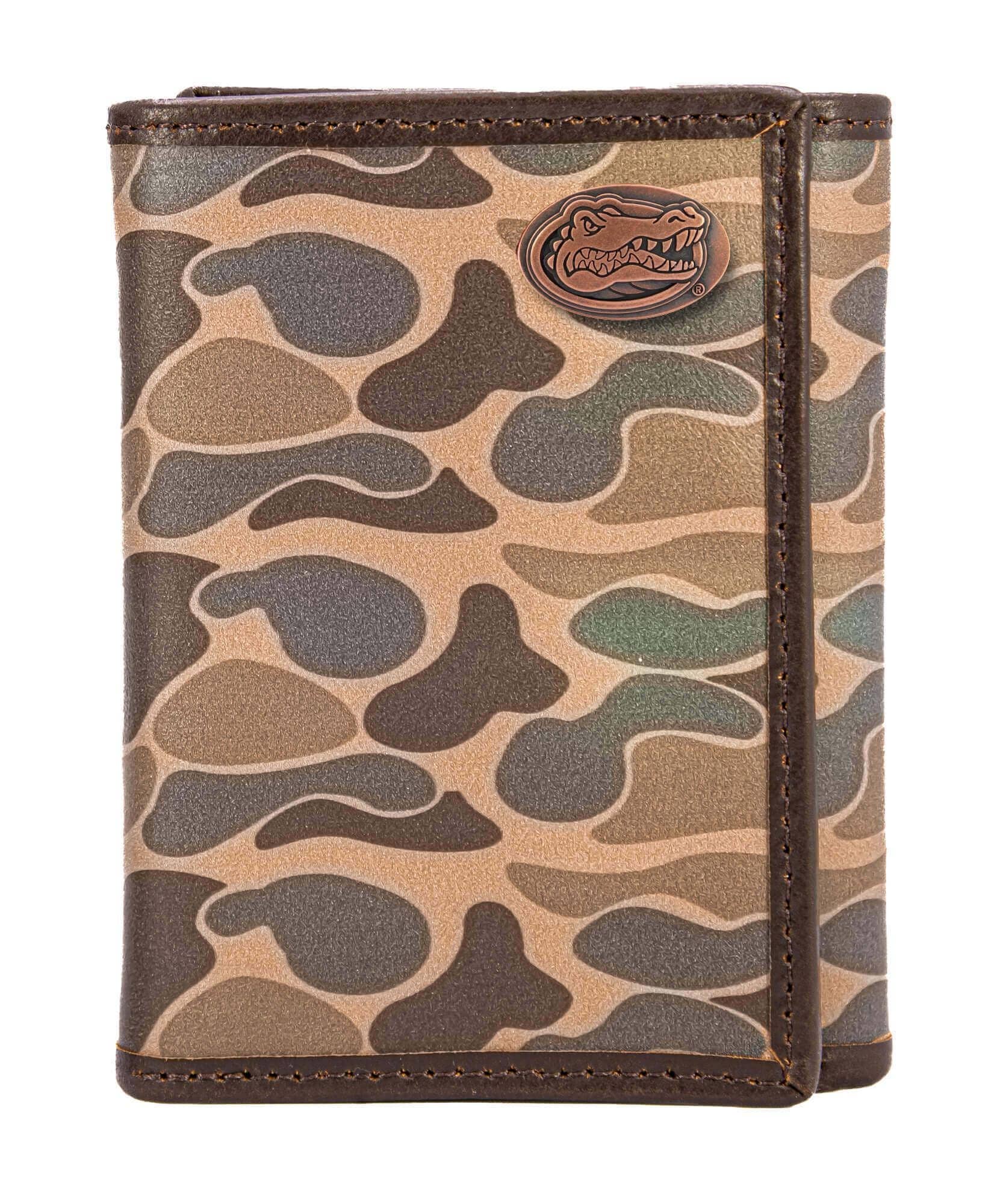Florida Gators Men's Trifold Old School Camo Leather Wallet.