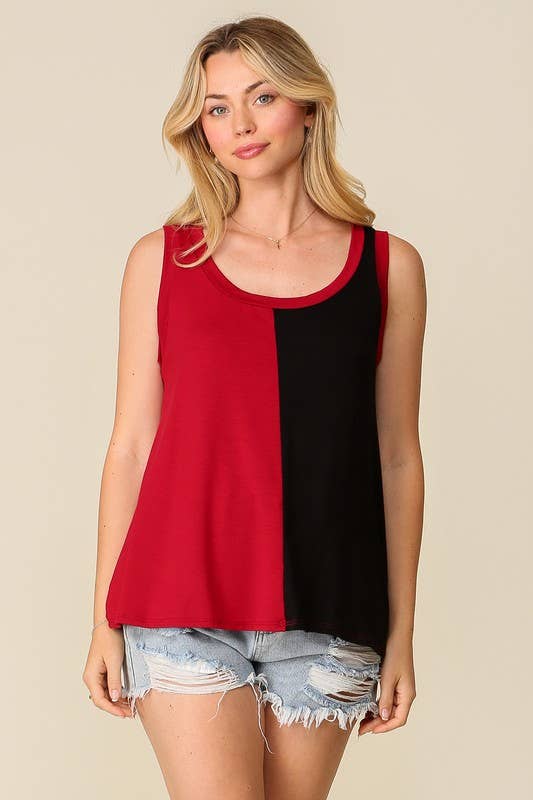 Game Day Rayon Knit Color Spilt Tank Top: ORANGE/ROYAL / 2-2-2 (S-M-L)