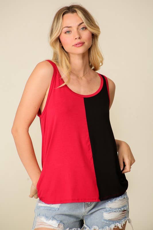 Game Day Rayon Knit Color Spilt Tank Top: ORANGE/ROYAL / 2-2-2 (S-M-L)
