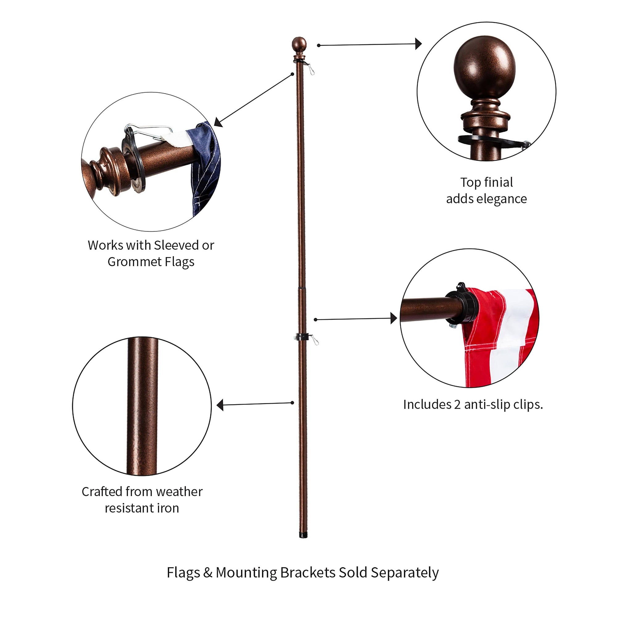 Extendable Metal House Flag Pole, Bronze