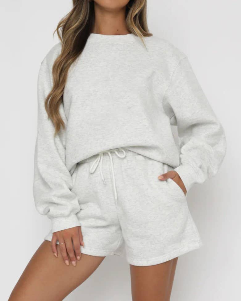 Loose Casual Crewneck Sweatshirt Shorts Set