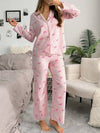 Simple Ribbon Bow Print Long Sleeve Pajama Set