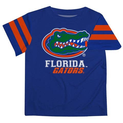 Florida Gators Vive La Fete Boys Game Day Blue Short Sleeve Tee with Stripes on Sleeves