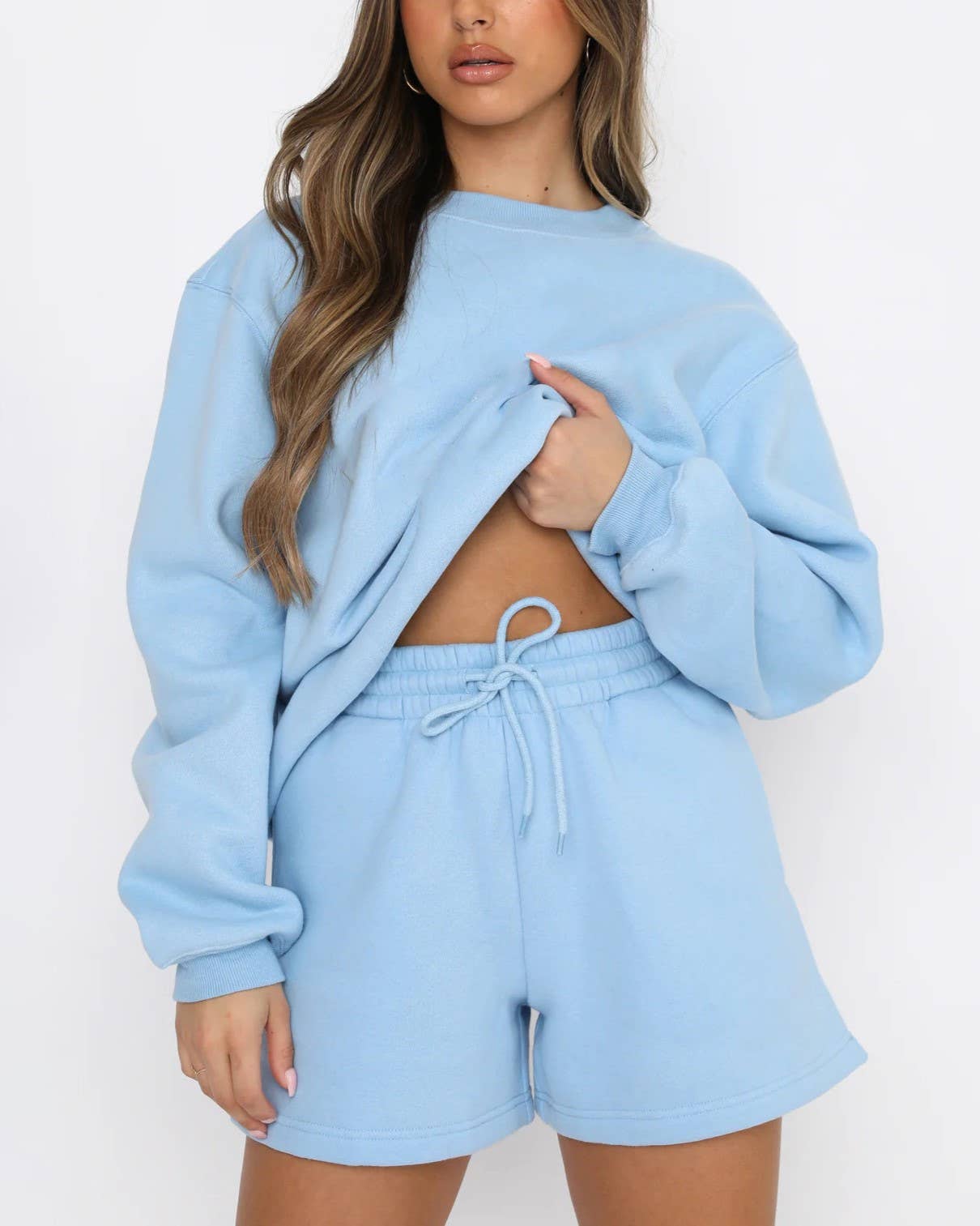 Loose Casual Crewneck Sweatshirt Shorts Set