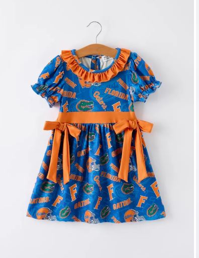 Blue and Orange Bow Sports Girls Dress