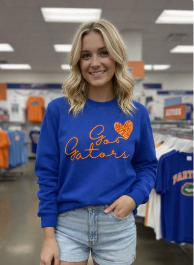 Go Gators Embroidered Sequin Heart Crewneck