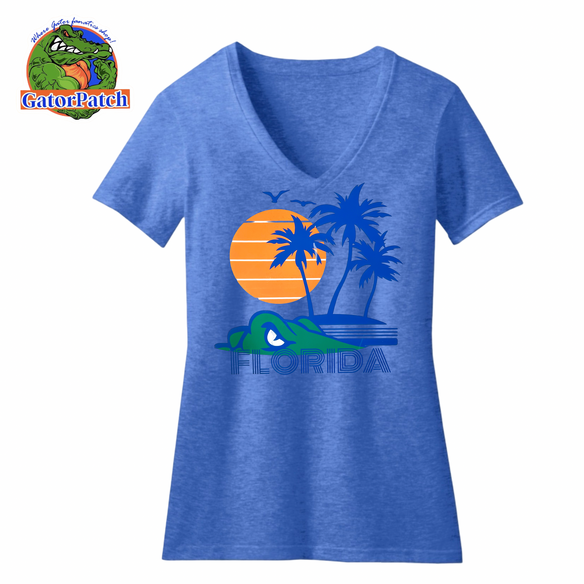 Florida Palm Tree Gator V-neck Shirt ￼