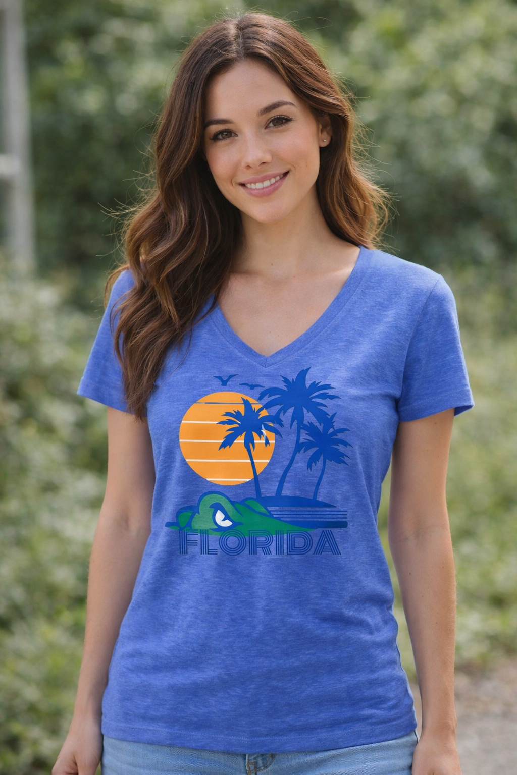 Florida Palm Tree Gator V-neck Shirt ￼