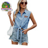 Women Denim Sleeveless Tie Front Shirt