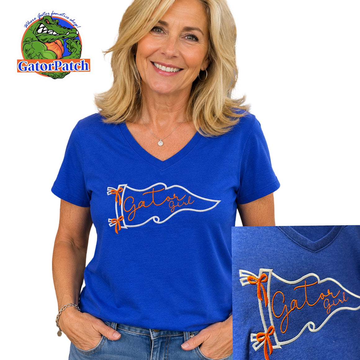 Penant Gator Girl V-neck T-shirt ￼