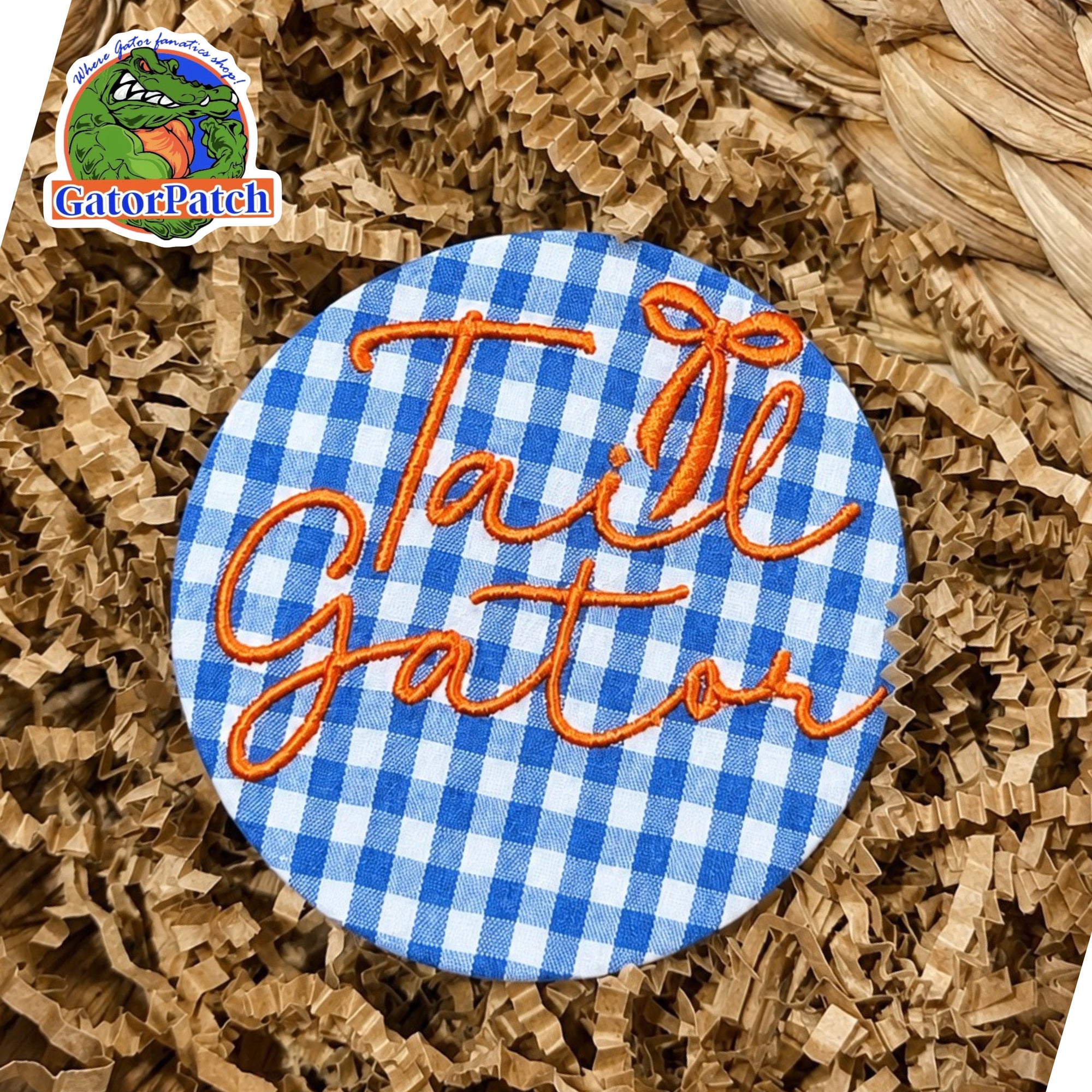 Tailgator Embroidered Button on gingham ￼