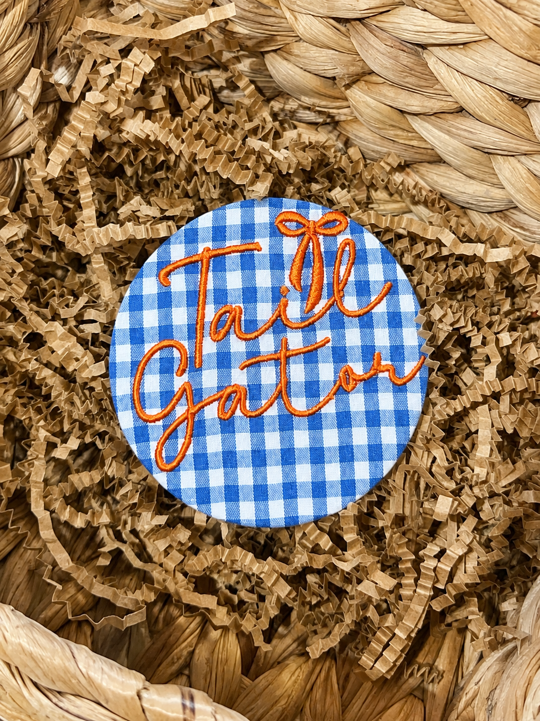 Tailgator Embroidered Button on gingham ￼