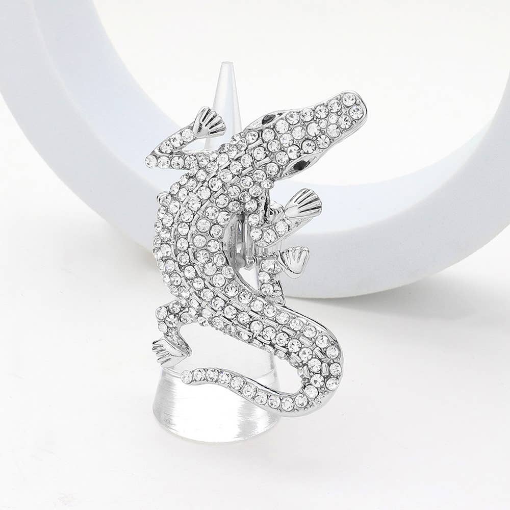 Rhinestone Paved Alligator Pointed Stretch Ring