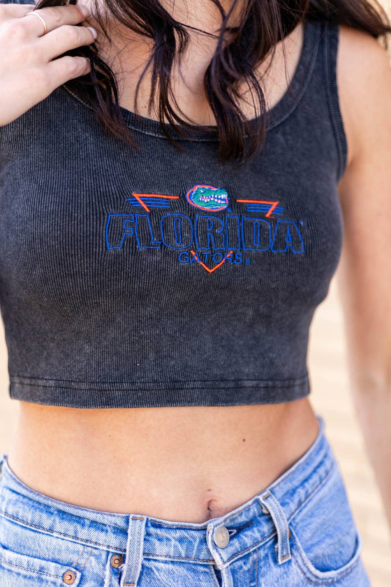 U of Florida Fitz Small Triangle - Cropped Ribbed Tank: WASHEDBLACK / L